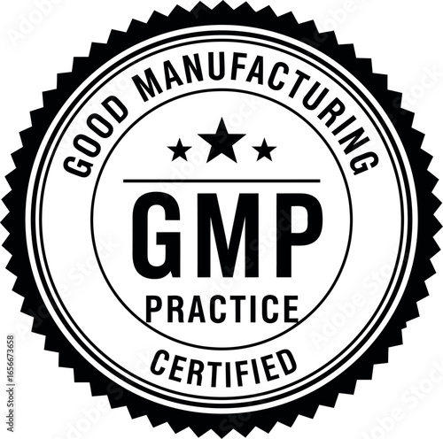 Gmp certified seal of approval for good manufacturing practices in pharmaceutical and food industries