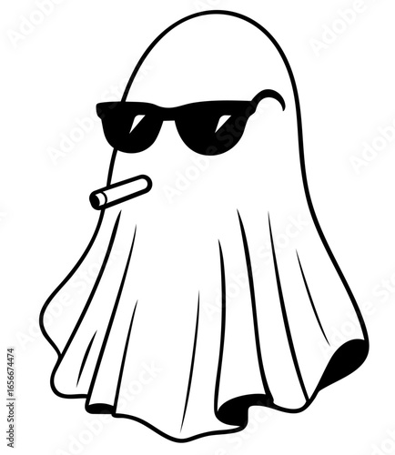 Ghost in sunglasses with cigarette cool rebel ghost