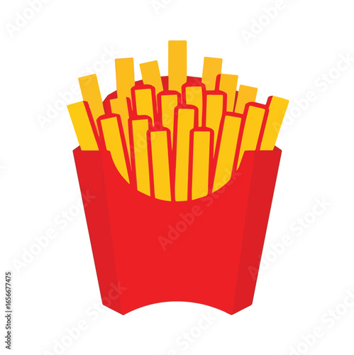 French Fries Vector Illustration in Red Box - Classic Fast Food Graphic for Menu and Restaurant Designs