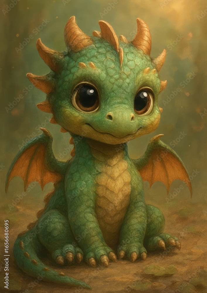 Fototapeta premium Adorable baby dragon illustration