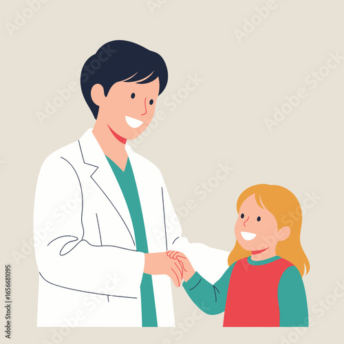 Friendly Male Doctor Consulting with a Young Blonde Girl Patient.
