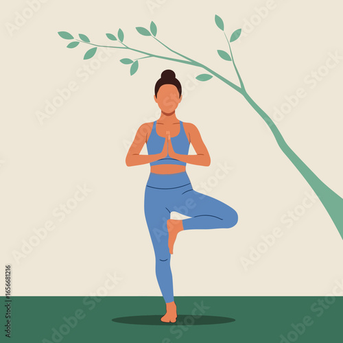 Woman Practicing Yoga Tree Pose Outdoors in a Natural Park Setting.
