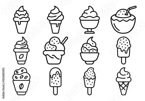 Simple outline illustration of an ice cream cone with a scoop of ice cream