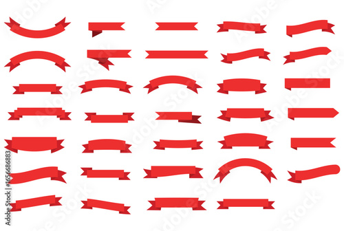 red ribbons set. Ribbons collection isolated on white background.