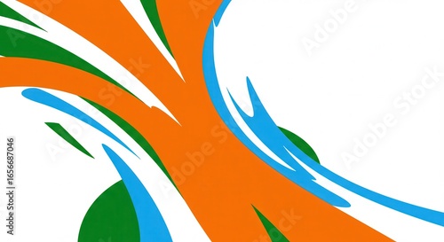 Abstract indian flag design with tricolor waves and shapes for independence day celebration and patriotic background around 150 characters