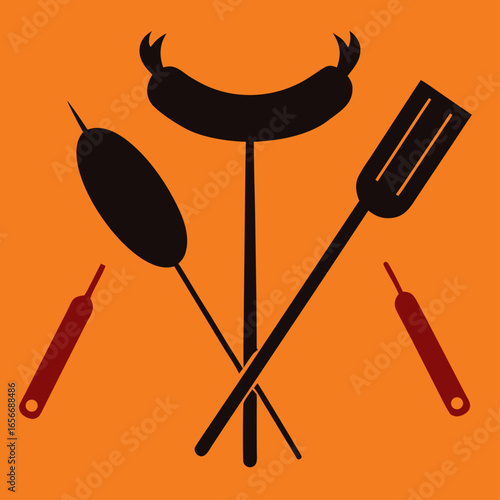 Sausage on BBQ Fork Simple Icon Illustration