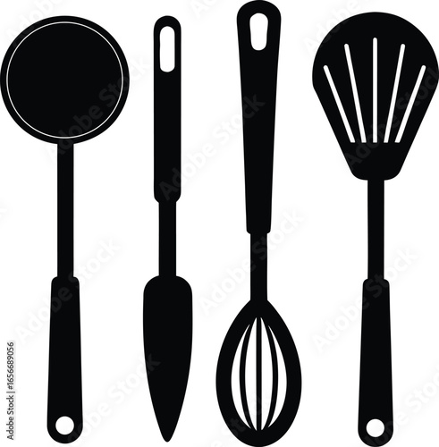 Stainless steel kitchen tools with reflection shine Vector illustration