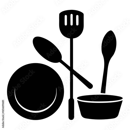 Set of Restaurant Necessary Tools Silhouette Vector Collection