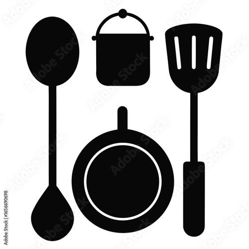 Set of Restaurant Necessary Tools Silhouette Vector Collection