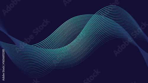 Abstract flowing wave of blue and teal dots on a dark background