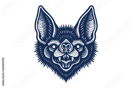Bat head engraving style vector illustration