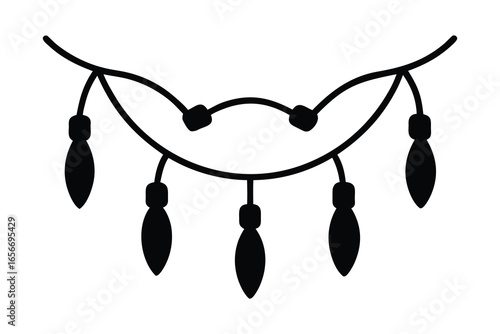 Black silhouette of a string of Christmas lights with teardrop bulbs string lights black and white 1