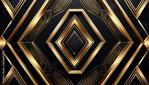 Geometric pattern featuring gold and black diamond shapes arranged symmetrically on a dark background