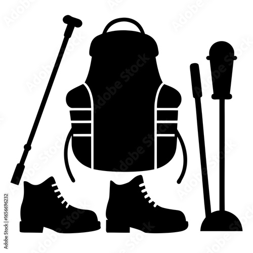 Black silhouette hiking gear hiking boots backpack