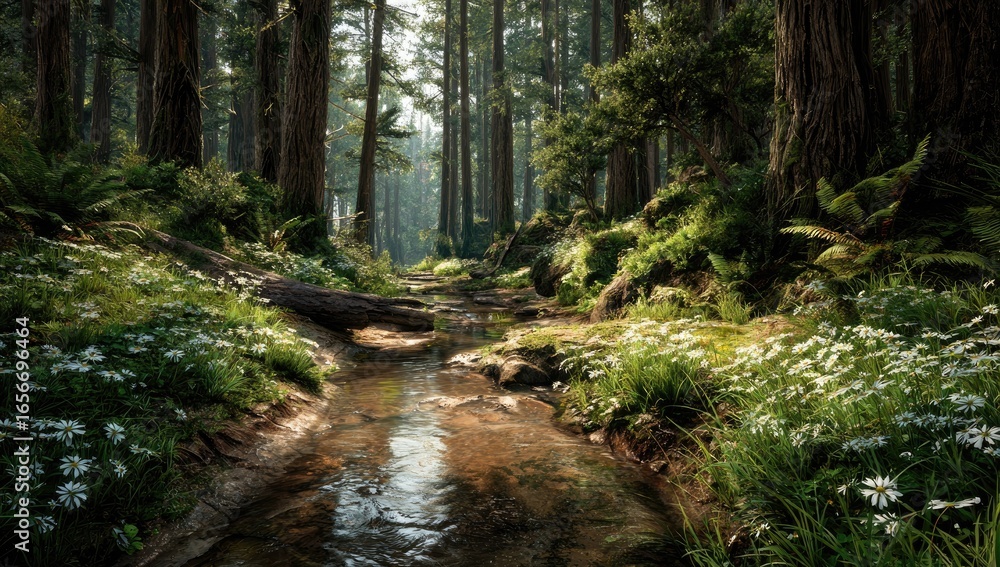 Obraz premium Lush forest creek path
