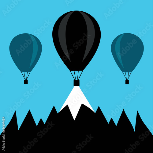 Hot air balloons over mountains flight travel