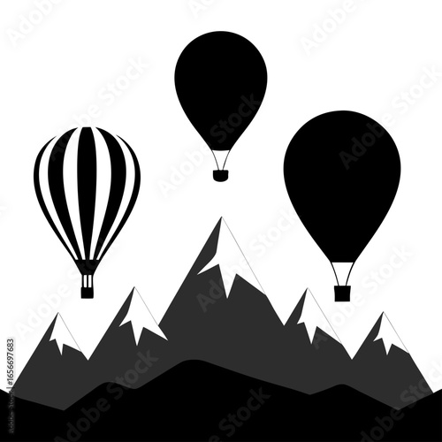 Hot air balloons over mountains landscape travel