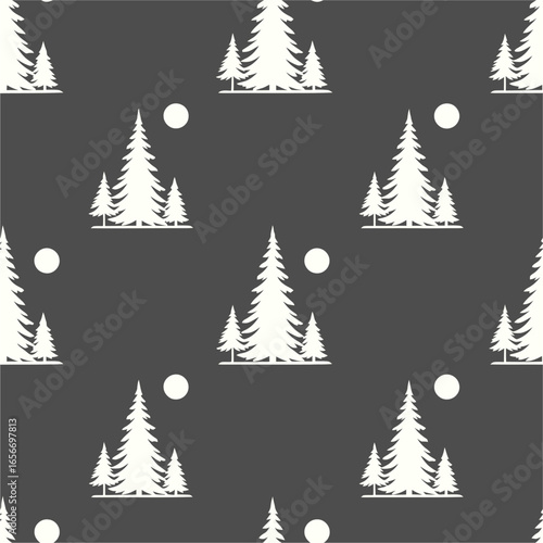 Monoline Forest - Night Silhouette Seamless Pattern