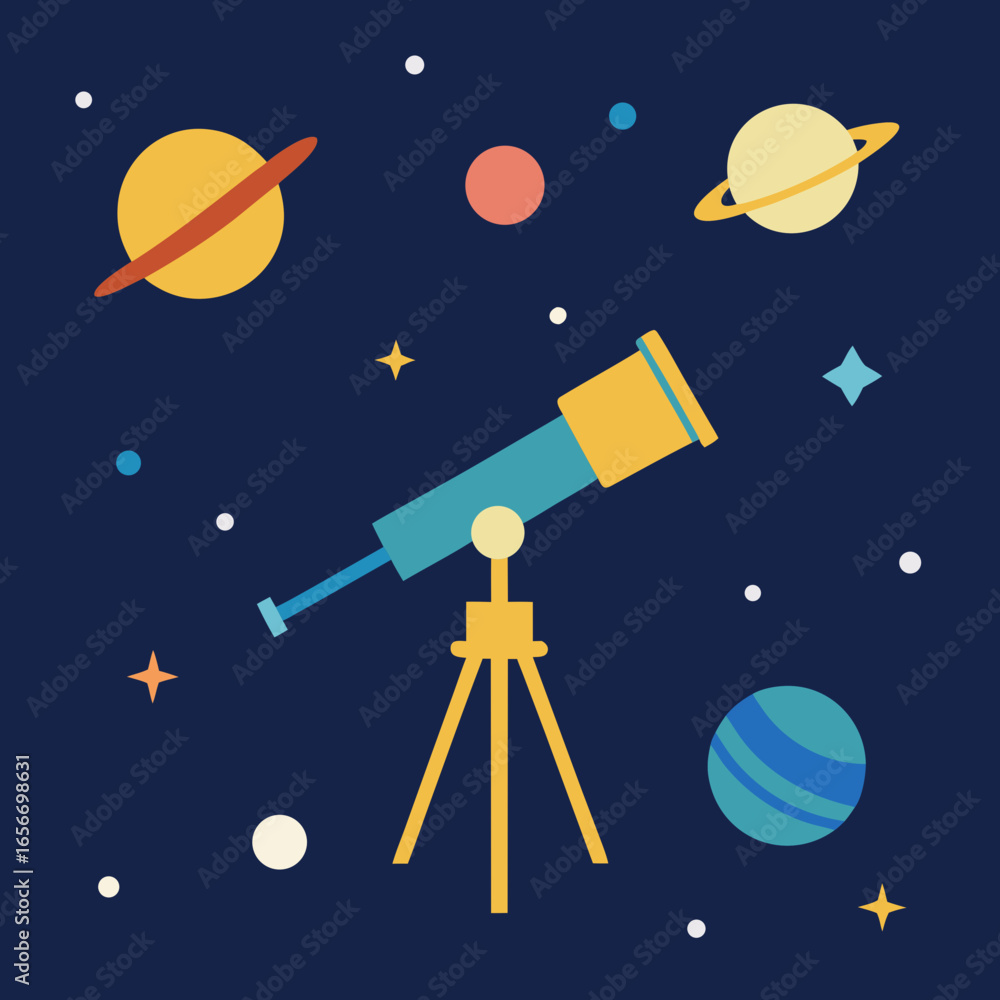 Naklejka premium Telescope observing planets and stars space astronomy