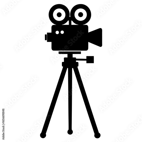 Vintage film camera on tripod silhouette black
