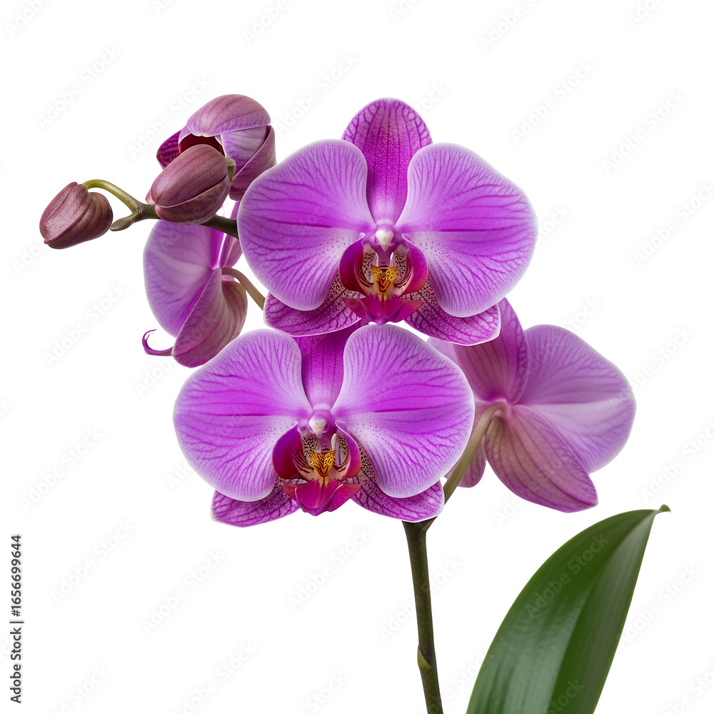 Obraz premium Beautiful Purple Orchid Flower Isolated on Black Background for Floral Design and Botanical Use