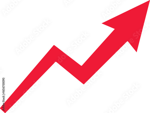 Red upward trend arrow on white background symbolizing growth and positive market performance.