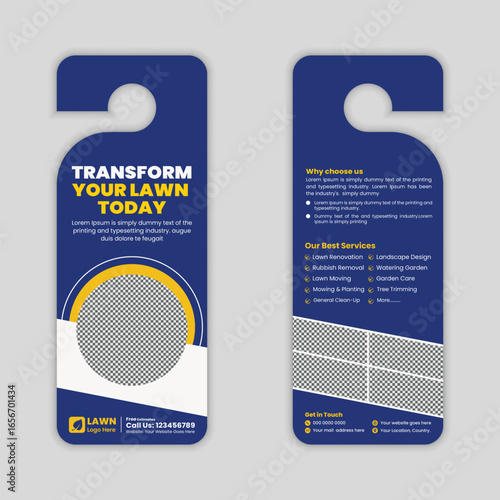  Lawn mowing and gardening, yard care, door hanger template, grass cutting, and Lawn Maintenance door hanger template layout