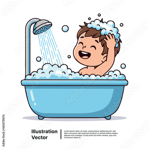 Happy Child Enjoying a Bubble Bath