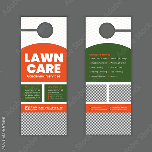  Lawn mowing and gardening, yard care, door hanger template, grass cutting, and Lawn Maintenance door hanger template layout