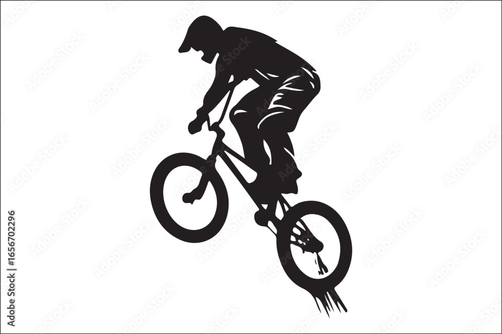 Obraz premium Black and White Mountain Biking Art – Outdoor Adventure Illustration