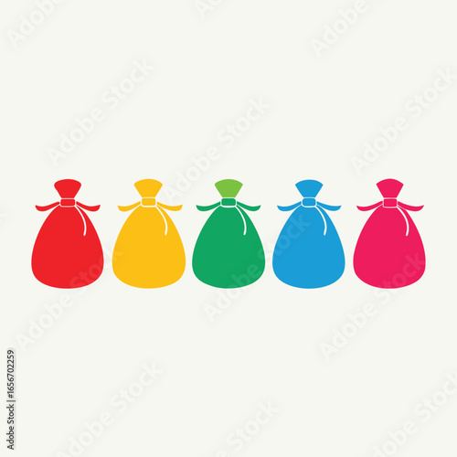 A variety of colorful bags displayed against a clean white background, showcasing different shapes and designs.