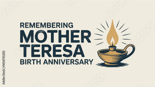 Mother Teresa Birth Anniversary Tribute with Lamp Illustration