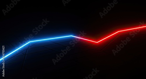 Dynamic neon line graph ascends from blue to vibrant red against a dark, textured background symbolizing growth and progress