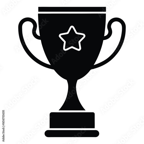 Black silhouette of a trophy cup with a star emblem award winner 1