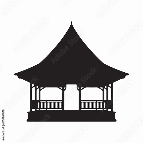 Silhouette of a traditional asian pavilion with a steeply pitched roof