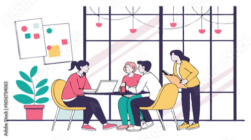 Diverse group of colleagues collaborating in a modern office setting