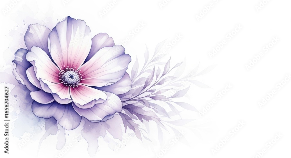 Obraz premium Delicate watercolor anemone flower with soft petals and subtle purple hues
