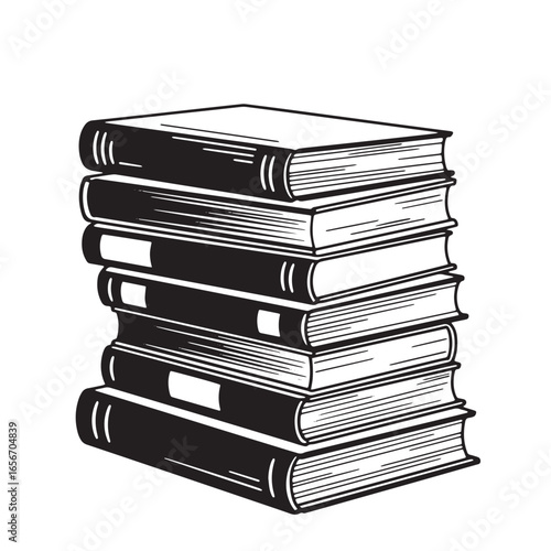 Simple stack of books black and white illustration representing education knowledge and learning