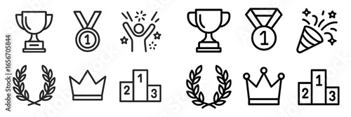 Collection of award symbols representing victory and achievement in a competitive environment