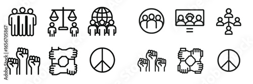 Icons representing unity and social justice in community activism and collective efforts