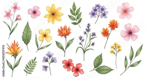 Wallpaper Mural Vibrant watercolor floral collection featuring delicate blooms and lush greenery Torontodigital.ca
