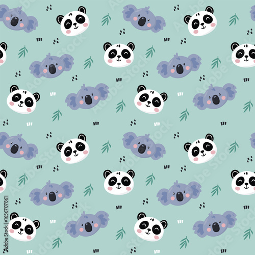 Photography A decorative blue and white pattern showcasing koalas surrounded by green leaves