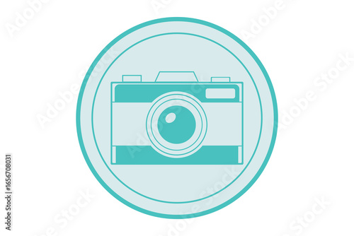 Washing machine icon vector illustration on a digital photograph of a camera with a compact lens