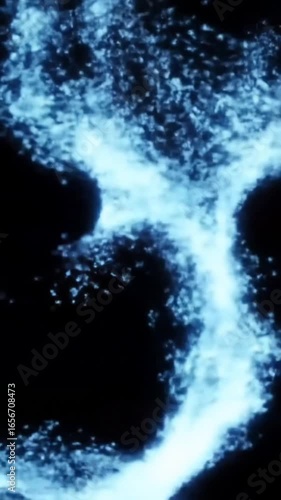Abstract Blue Glowing Particles Forming Animated Swirls on Black Background Seamless Looping Video