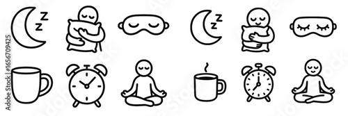 Sleep and relaxation symbols illustrating the importance of rest and mindfulness for better well-being