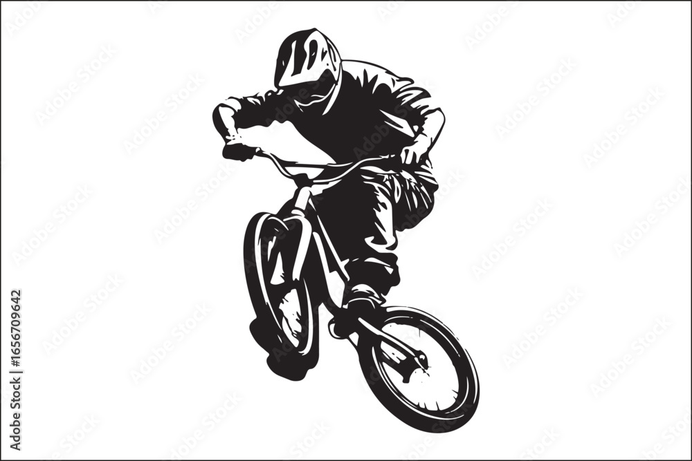 Naklejka premium Black and White Mountain Biking Art – Outdoor Adventure Illustration