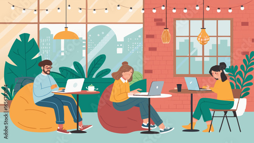 People Working on Laptops in a Cozy Cafe Environment