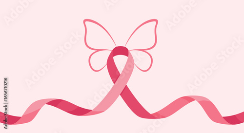Elegant Pink Ribbon with Butterfly Motif Representing Breast Cancer Awareness, Symbolizing Hope and Support for Patients, Fundraising Events, and Health Initiatives in Vibrant Color Schemes