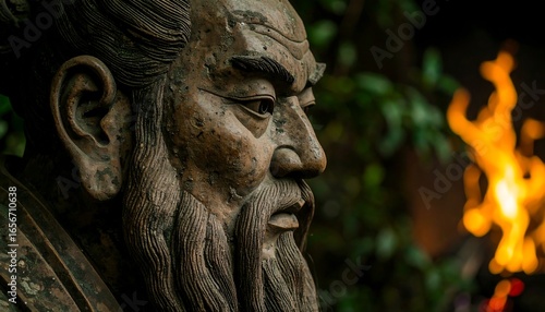 Bronze statue profile, thoughtful face