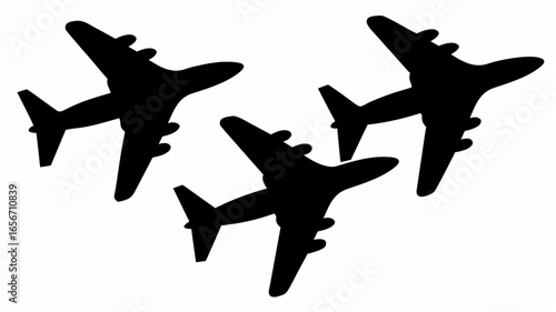 Silhouette illustration of three airplanes flying in formation against a white background image view